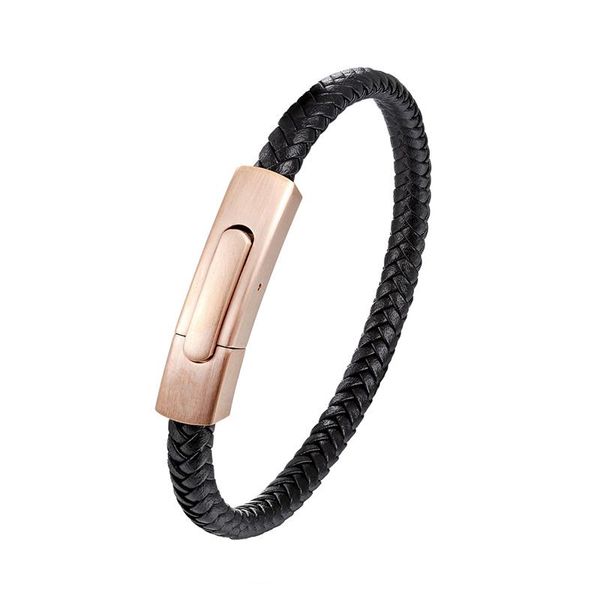 

link, chain trendy weaving mixed color flat leather bracelets men stainless steel & bangles male female pulseira, Black