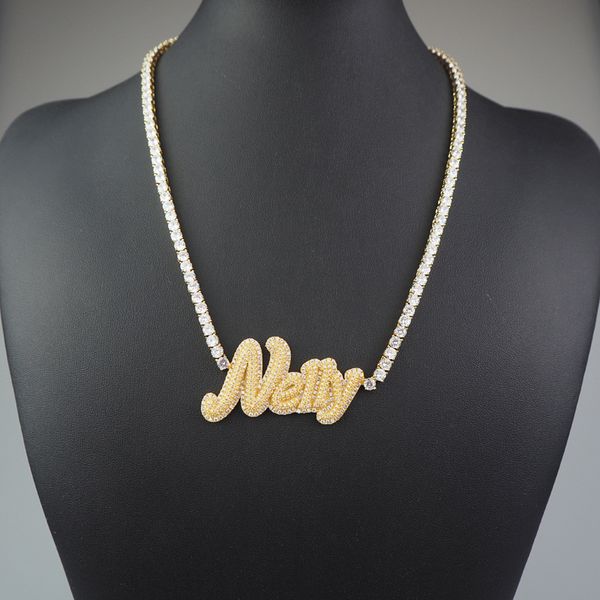 

diy custome name letter necklace gold silver colors bling cz letter pendant necklace with 4mm 20inch cz tennis chain for men women