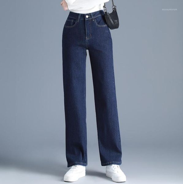 

women's jeans basic woman high waist loose wide leg pants spring autumn washed blue casual denim plus size s2631