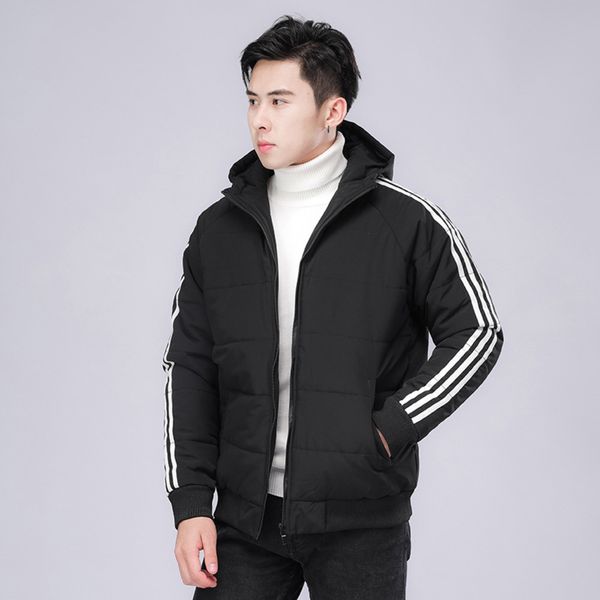 

men's coat 2020 new korean three bar thickened cotton short autumn winter, Black