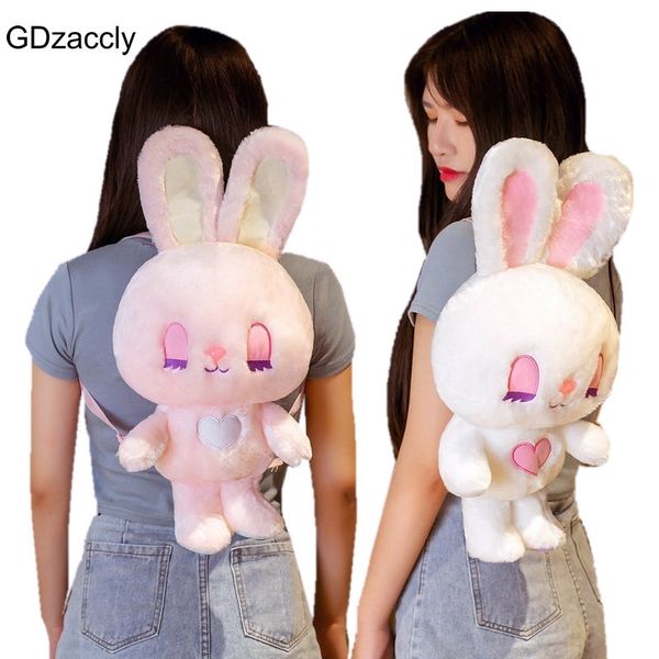 

cute pink long lash rabbit plush backpack stuffed animals long ear bunny girl school bag hug toy for children birthday xmas gift 201204