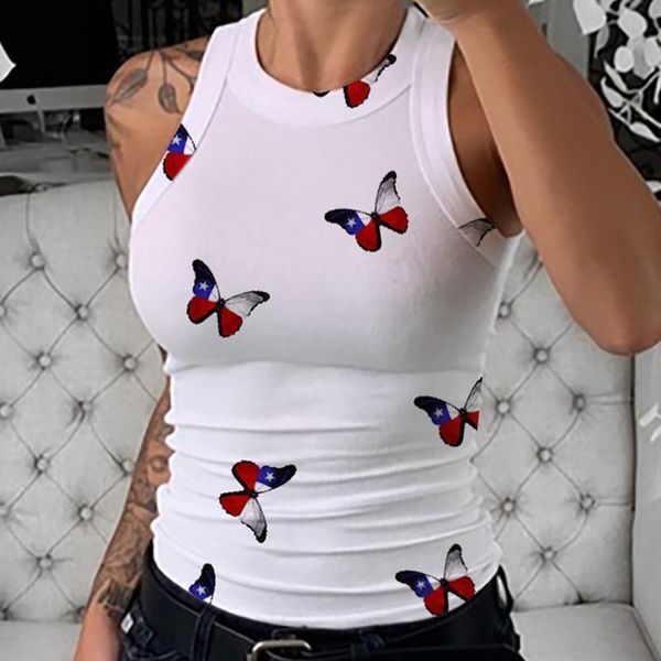 

2021 women tank summer animal print beachwear butterfly printed tee slim female vests 16 color option wdc4547, White