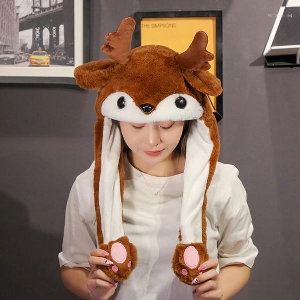 

cute christmas hat with moving ears led flash light plush cap for kids new year xmas gift christmas decorations for home1