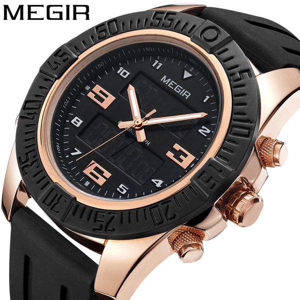 

megger megir watch men's multi function time calendar waterproof sports men's double display watch 2038g, Slivery;brown