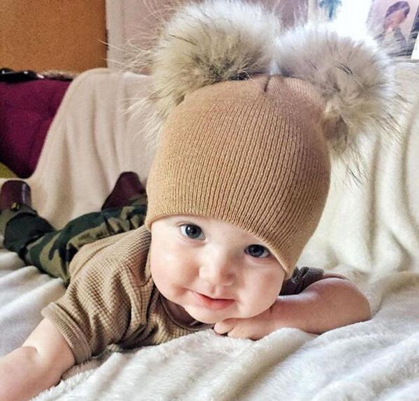

kids pom pom beaies ins winter knitted hat warm wool hat skull beanie detachable double fur ball children knit outdo jllwva home003, Blue;gray