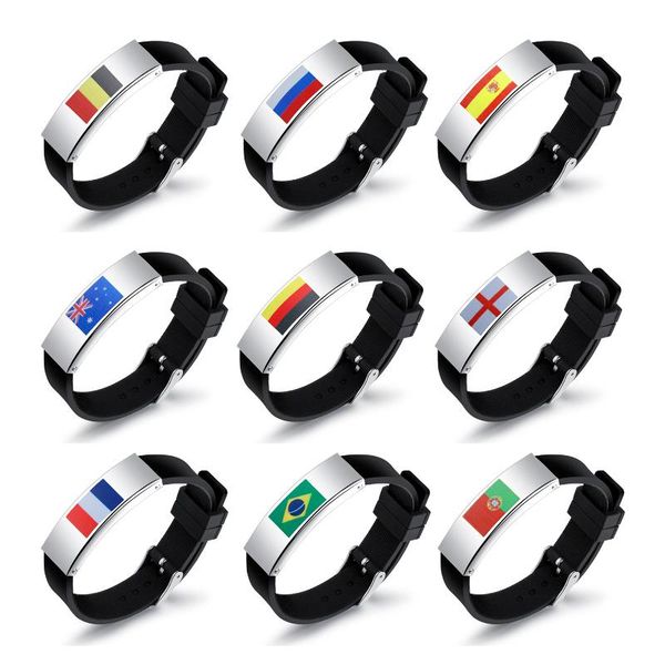 

bangle gorgor bangles men stainless steel football theme pattern national flags silicone creative personality fan accessories 1263, Black