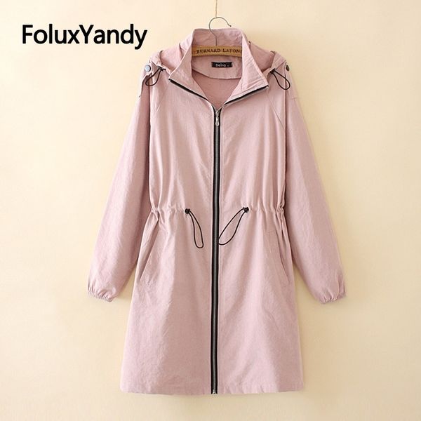 

women spring trench outerwear plus size casual zipper hooded long trench coat 3 colors kkfy4404 201031, Tan;black