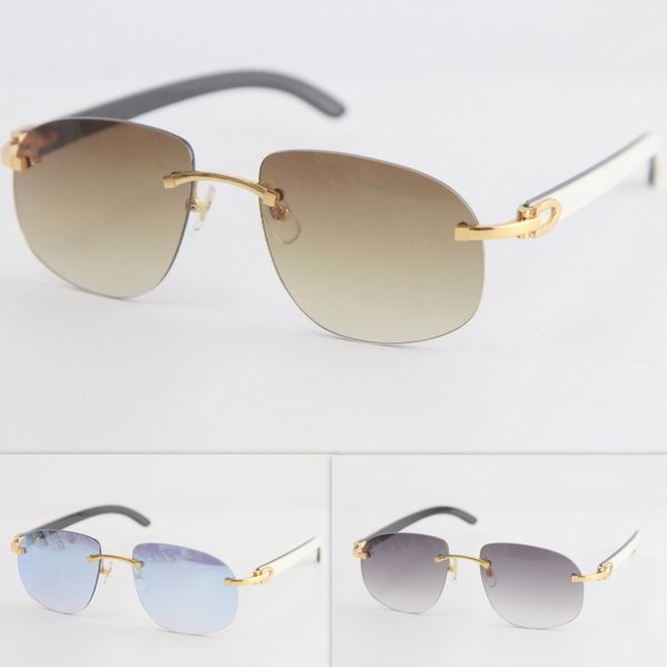 

2020 new rimless t8100928 men sunglasses genuine natural buffalo horn white inside black rimless glasses c decoration gold frame glasses, White;black