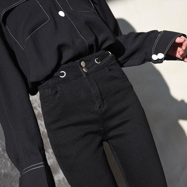 

2019 streetwear high waist skinny jeans woman plus size black mom stretch jeans ladies ripped women pants mujer1, Blue