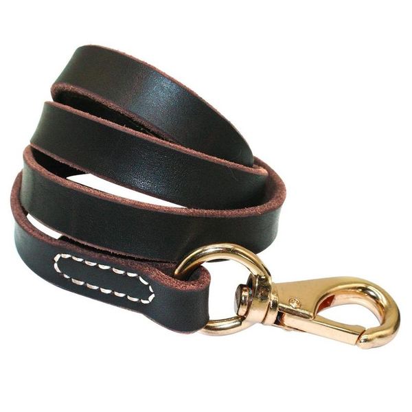 

heavy duty handmade leather dog leash lead dark brown black with gold hook for walking training all dog breeds bbygbe