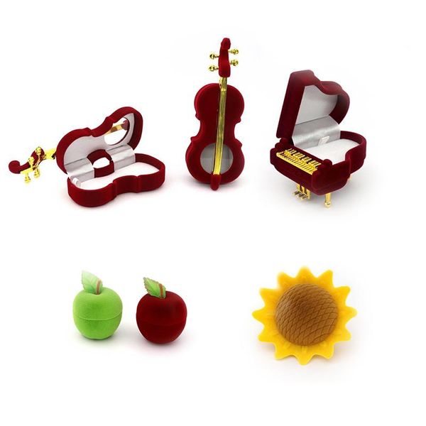 

velvet apple piano violin sunflower jewelry gift box wedding engagement ring box for necklace earring bracelet packaging display, Pink;blue