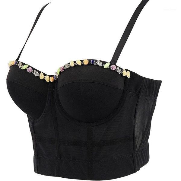

beading diamond women cropped nightclub push up bustier party corset cami crop clothestank built in bra camisole1, Black;white