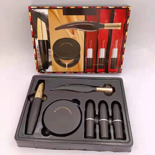 

6pcs/set makeup set cosmetic bundle 3 lipsticks+1 mascara+1 eyeliner+1 cusion make-up kit christmas gift