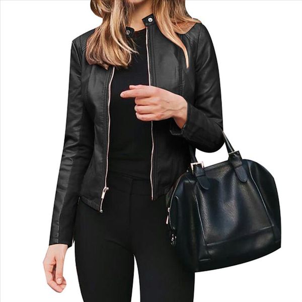

2020 new spring and autumn womens leather jacket womens short fashion slim pink pu small coat motorcycle leather jacket, Black;brown