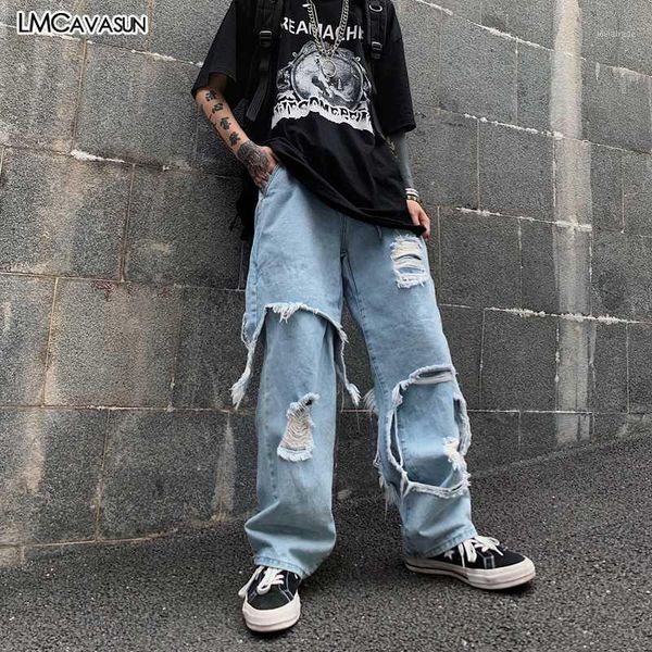 

women's jeans hole denim pant harajuku high streetwear hip hop woman man plus baggy loose straight solid punk clothing1, Blue