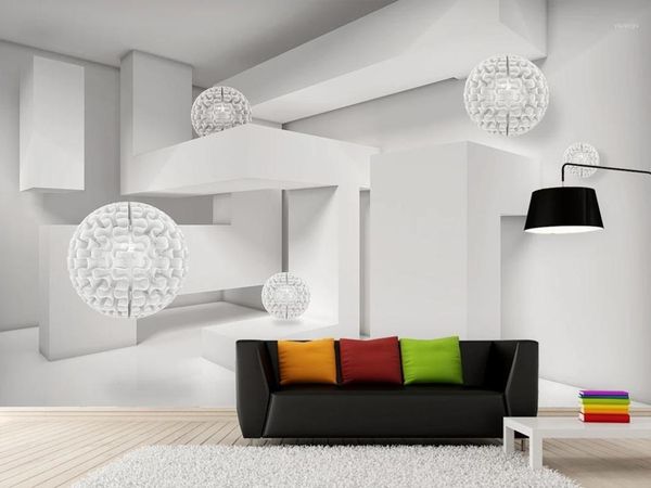 

3dcustom large mural wallpaper modern stylish creative 3d space white sphere living room tv back wall decor deep 5d embossed1