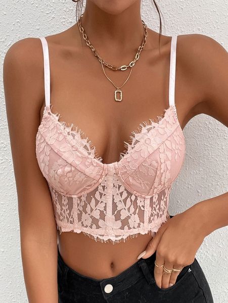 

lace bustier crop cami 79de#, White