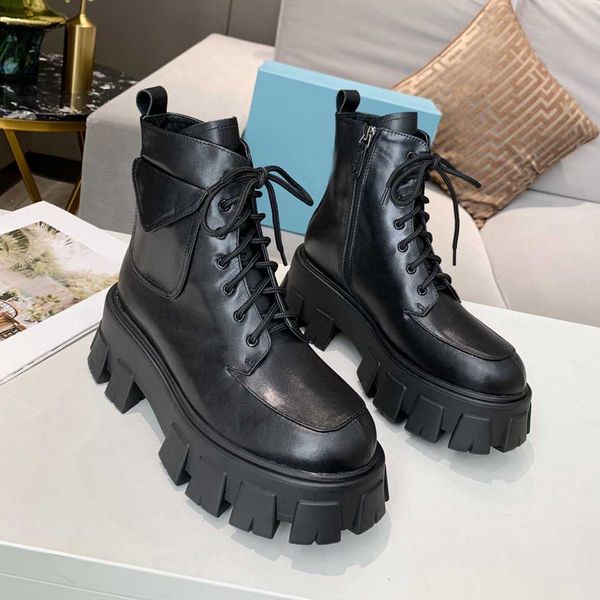

fashion designer woman ankle boots genuine leather classic lace up martin boots high qulity with box, Black