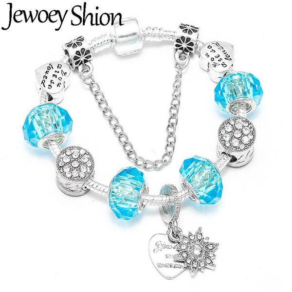 

jewoey shion new fashion silver plated charm bracelet for women blue crystal beads fit women brand bracelets jewelry gift, Golden;silver