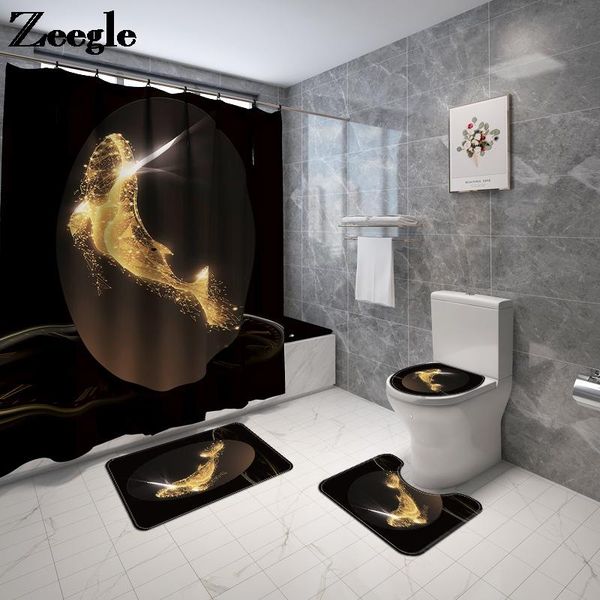 

bath mats golden pattern mat shower curtain set non slip toilet rugs bathroom decoration