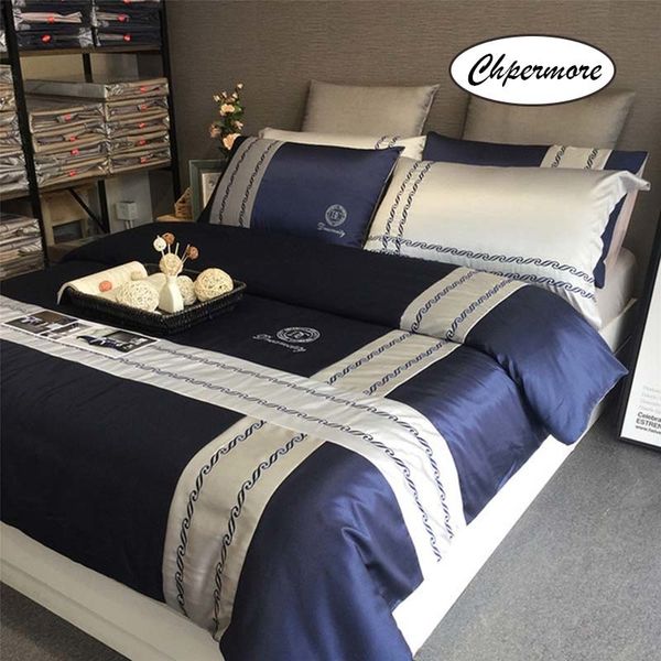 Churmore European Minimalista Cama Set 100% Algodão Duveta Cobertura Conjuntos Folhas de Cama Fronhas 3/4 Pcs Twin Queen King Size T200706