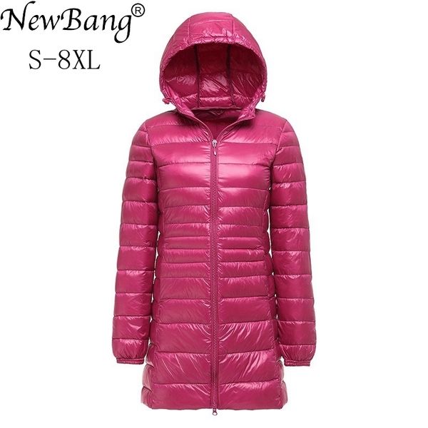 

newbang brand 7xl 8xl plus women's down coat ultra light down jacket women lightweight autumn winter hooded long down coat 200922, Black