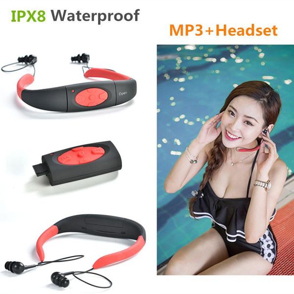 

ipx8 waterproof 8gb underwater sports mp3 music player neckband stereo audio headphone with for diving swimming pool walkman
