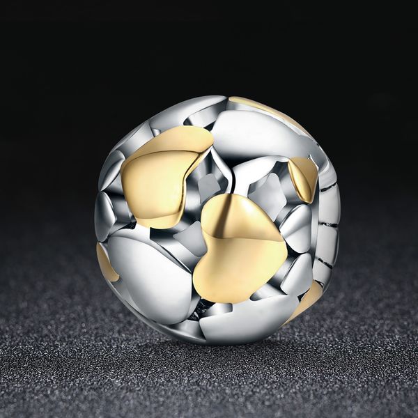 

925 sterling silver charms gold plated heart pattern designs beads jewelry accessories luxury diy heart-shaped s925 loose bead for european, Black