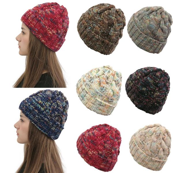 

women curled color woolen cap warm beanie soft elastic knitted cap, Blue;gray