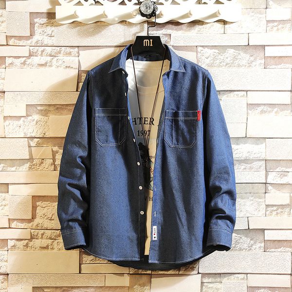 

2021 new men 100% cotton jean shirt spring autumn casual long sleeve soft comfort slim fit styles 2frs, White;black