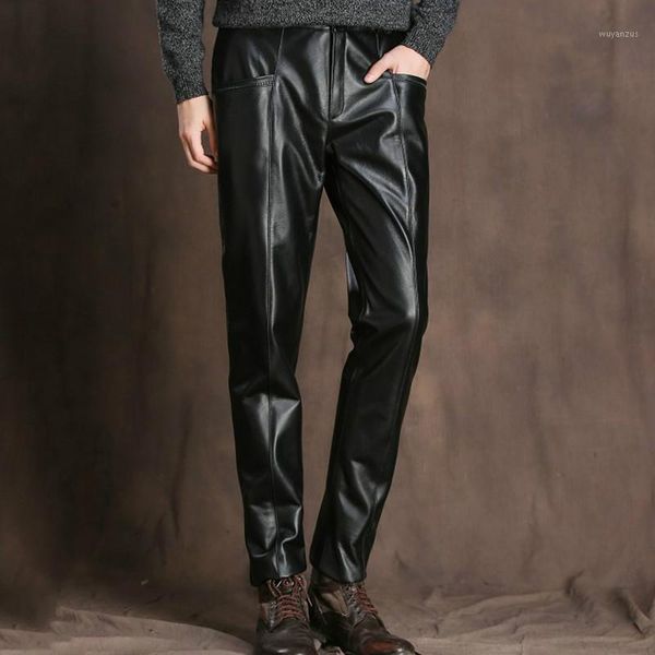 

genuine leather pants men cowhide mens pants casual trousers plus size autumn winter 2020 pantalon cuir pph26321, Black