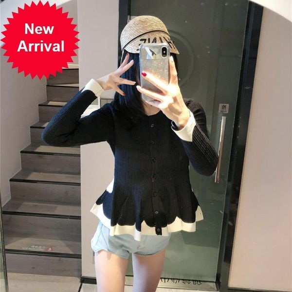 

new high 2021 quality new black flower women border autumn droppers hem crewneck malha cardigan sweatcoat luxury clothes from brand s9t6, White;black