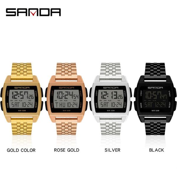 

sanda brand luxury men's watches multi functional sports electronic watch men military waterproof timing clock relogio masculino bbyjlg, Silver