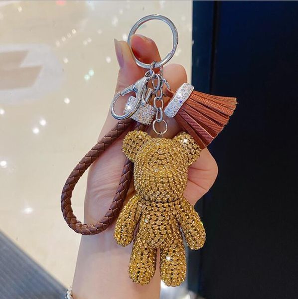 

creative cartoon full diamond bear tassel car keychain pendant male and female bag key chain cute christmas gift dhf3035