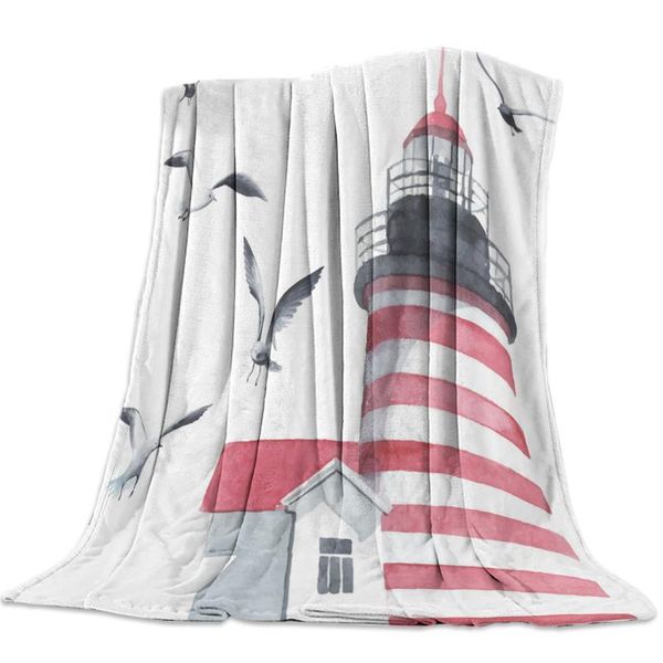 

lighthouse seagull watercolor art throw blanket portable soft sofa blanket warm microfiber flannel blankets for beds