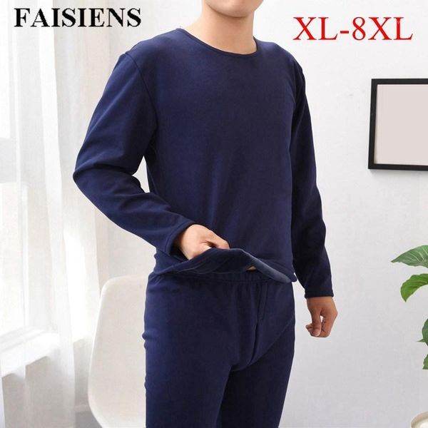 

winter plus size 7xl winter thermal underwear sets for men fleece thicken warm solid navy blue large size 8xl male long johns1, Black;white