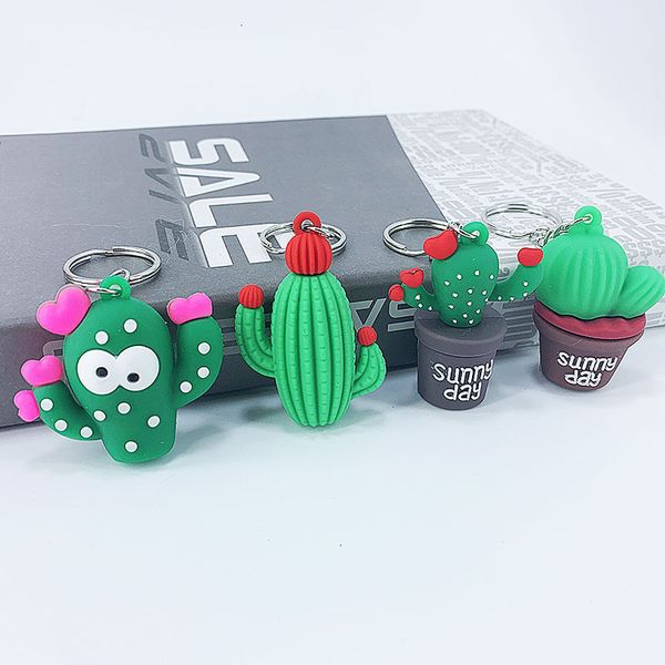 

succulent keychains simulation green plant potted keychain silicone cactus key chain couple bag pendant 2020 new, Silver