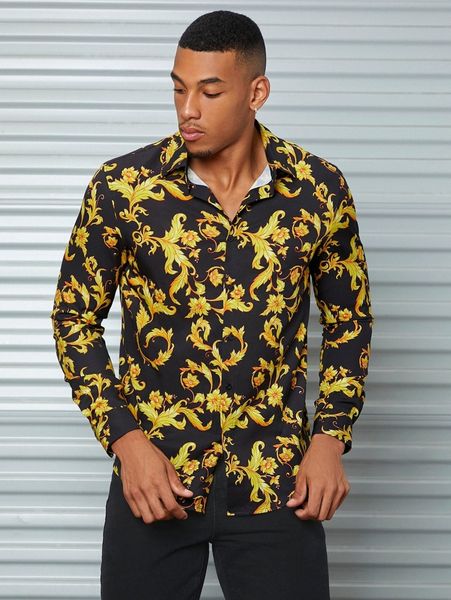 

men baroque print shirt p1hl#, White;black