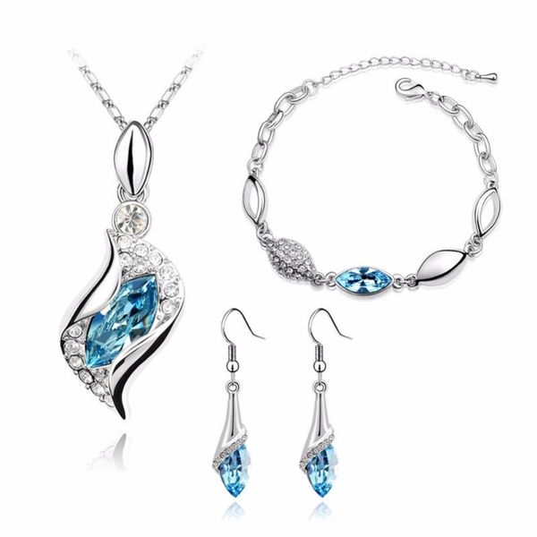 

elegant luxury design new fashion rose gold color colorful austrian crystal drop jewelry sets women gift 523, Silver