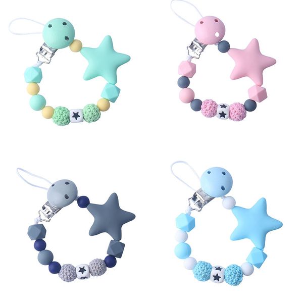 

silicone pacifier clip safety eco-friendly newborn baby teething toys baby pacifier chain food grade silicone star feeding chain
