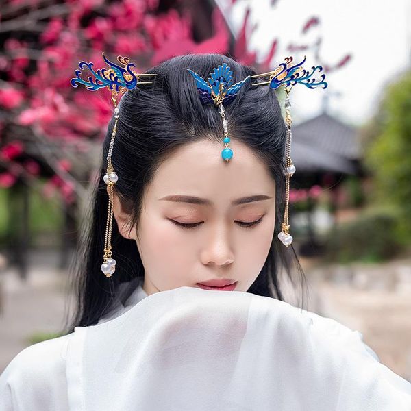 

winya ladies hanfu headdress blue peacock hairpin hairpin hair crown point cui set antique hair accessories