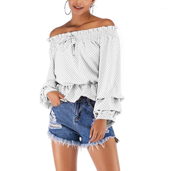 

vicabo white blouse women 2020 summer slash neck clothing short chiffon blouses dot printed street wear casual fashion shirts1