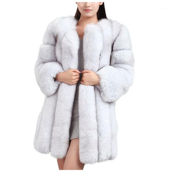

viatage winter faux fur coats women winter plus size thick jacket casual outwear fur warm overcoat female 2020 new z10021, Black