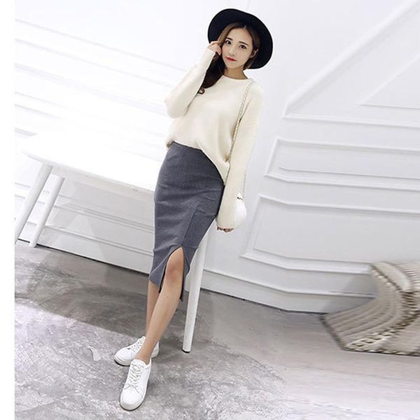 

fashion women bodycon skirts one side split ladies skirts high street 2019 new spring summer female casual pencil1, Black