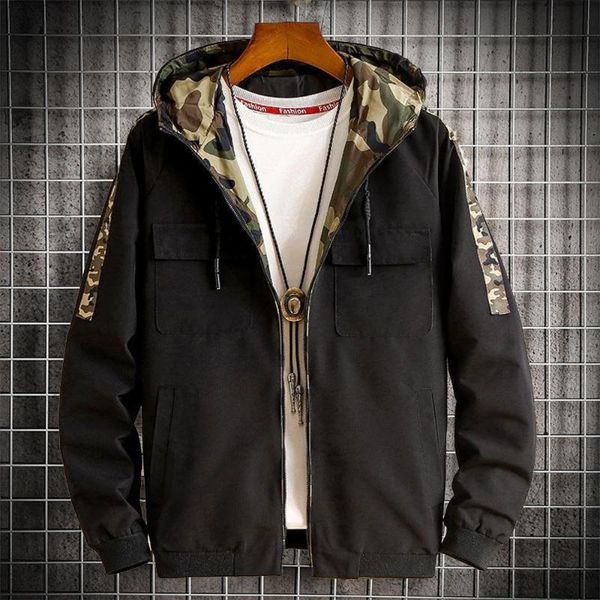 

men's jackets men windbreaker autumn lightweight casual jacket hooded coat zipper up camouflage patchwork hoodies korean clothes slim, Black;brown