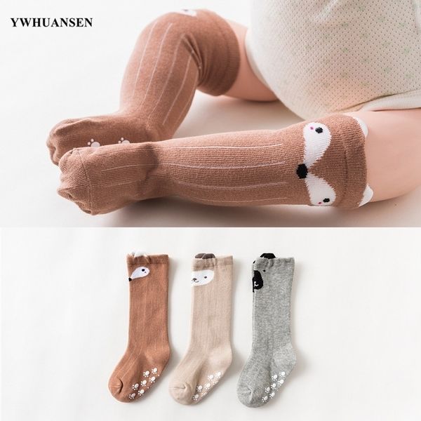 

1 pair 0 to 24m cute fox baby sock non slip with grips cotton long socks for infant girls boys newborn knee high socks y201009, Pink;yellow