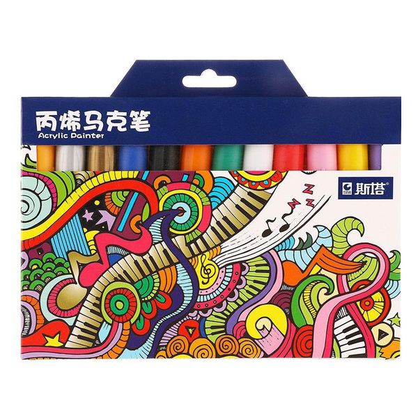 

12 24 цвета sta acrylic художника маркеры ручки кисть ручка маркеры художественные маркеры рок стеклянная фарфоровая кружка древесина ткани, Black;red