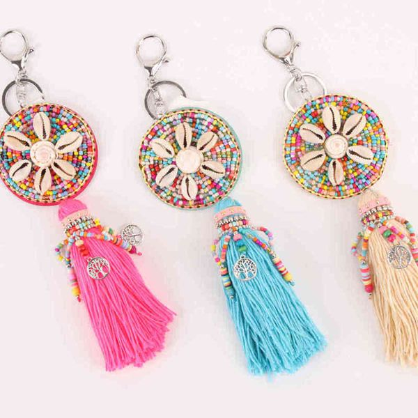 Chaves femininas feitas à mão Bohemian Key Ring, Rainbow Seashell Minchas, acessórios de bolsa, presentes de jóias