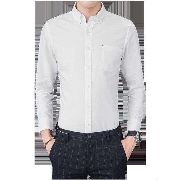 

autumn new cotton oxford loose men's shirts plus size pocket long sleeved classical male formal business shirt man, White;black