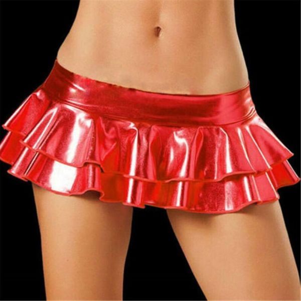 

latex skirt women pvc pole dancing club wear short skirts 6 colors patent leather micro mini skirts dancing skirt, Black